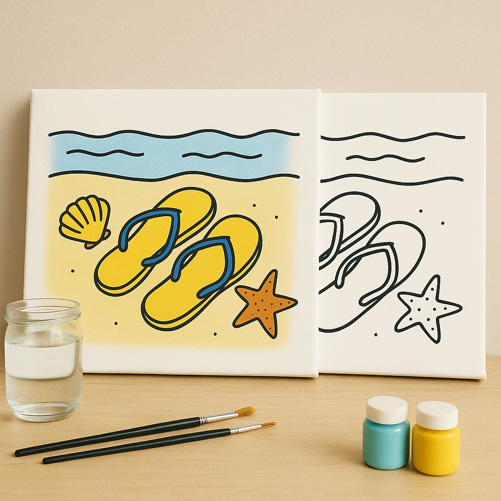 Flip Flops & Seashells Pre-Drawn Canvas
