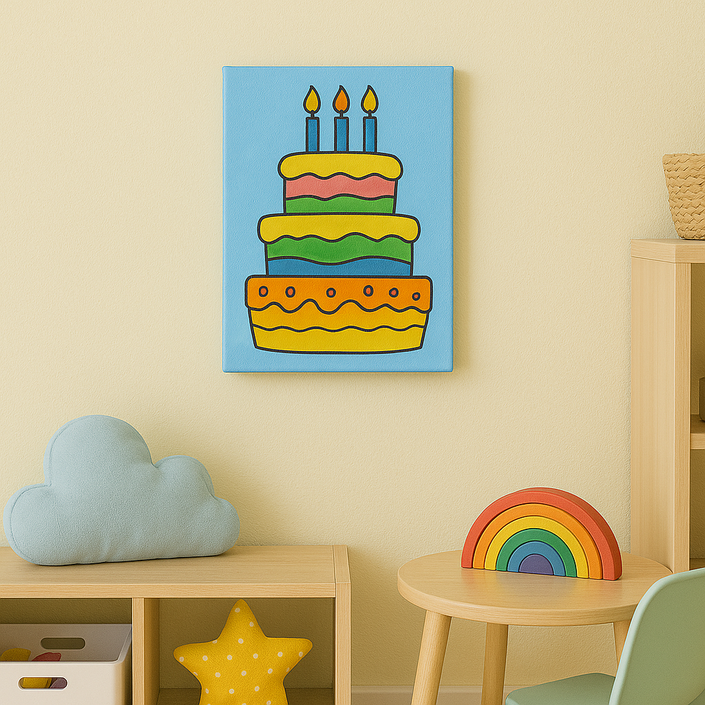 3-Tier Birthday Cake Pre-Drawn Canvas