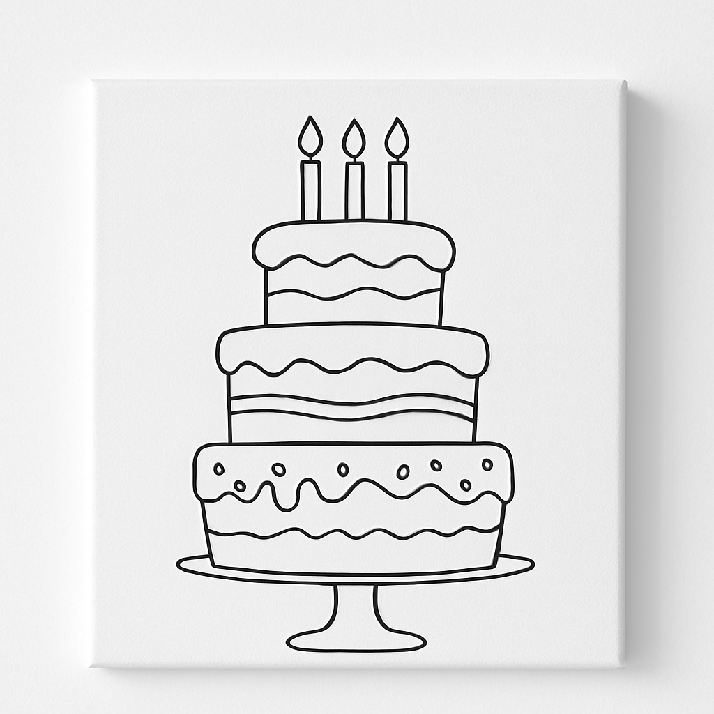 3-Tier Birthday Cake Pre-Drawn Canvas