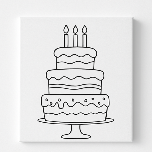 3-Tier Birthday Cake Pre-Drawn Canvas