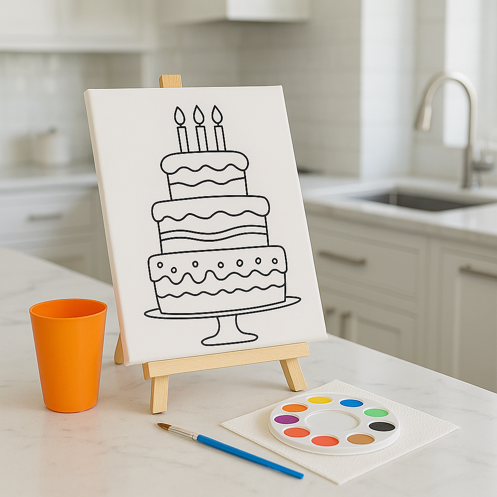 3-Tier Birthday Cake Pre-Drawn Canvas